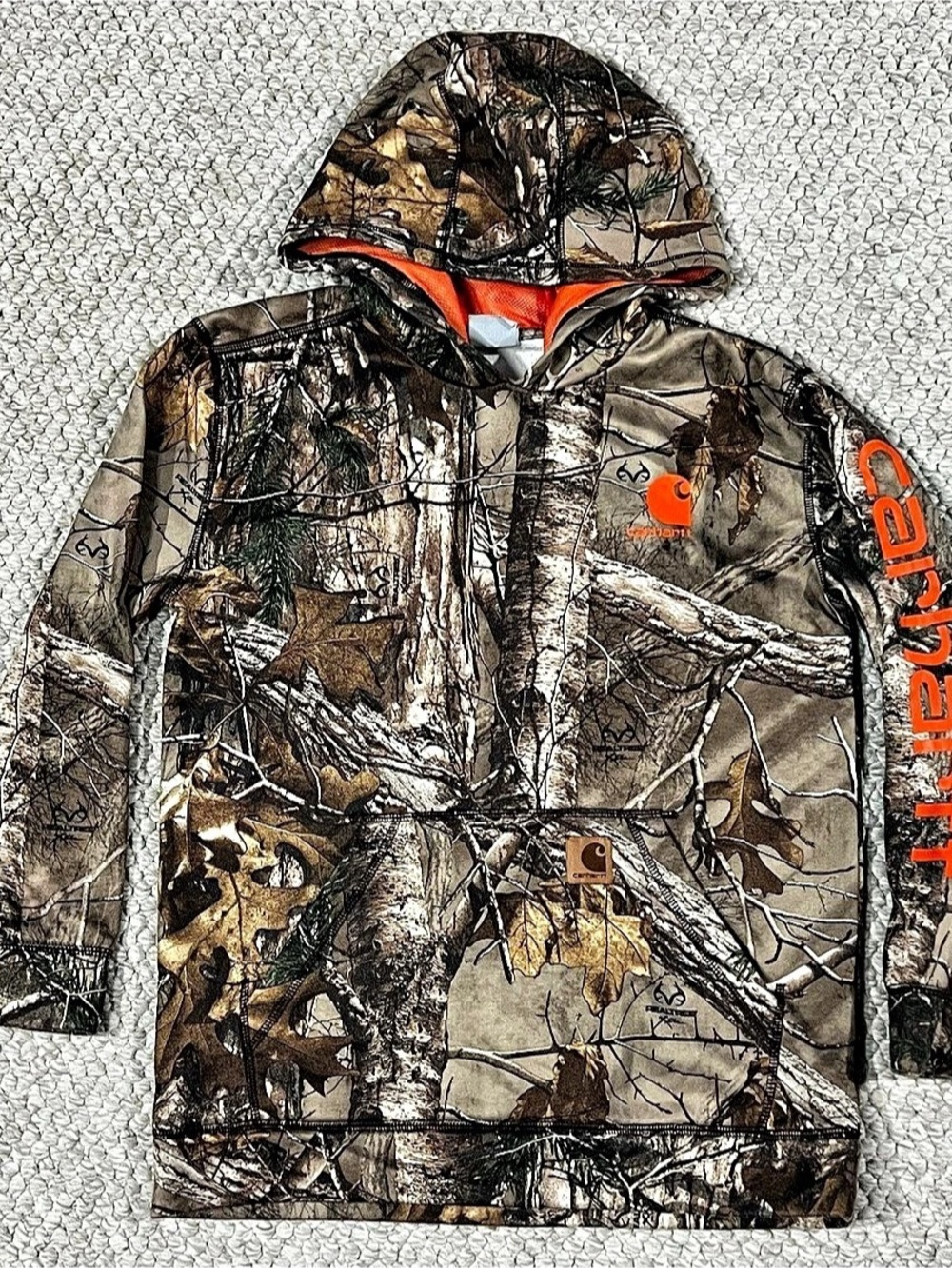 Carhartt Realtree Camo Hoodie Youth Size Large (14-16) Orange Logo